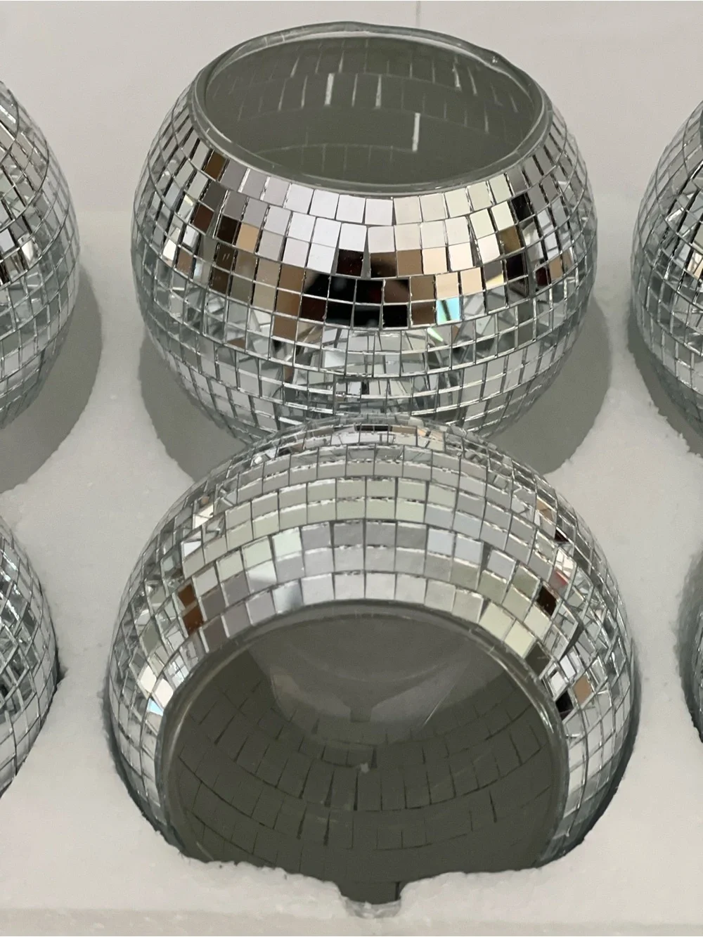 New Set of 6 Silver Mini Mosaic Disco Ball Candle Holders